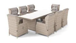 ARTELIA Bariya XL Garten-Essgruppe, beige/grau, Polyrattan/Glas, Tisch inkl. 8 verstellbare Sessel und Polster