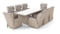 ARTELIA Bariya XL Garten-Essgruppe, beige/grau, Polyrattan/Glas, Tisch inkl. 8 verstellbare Sessel und Polster