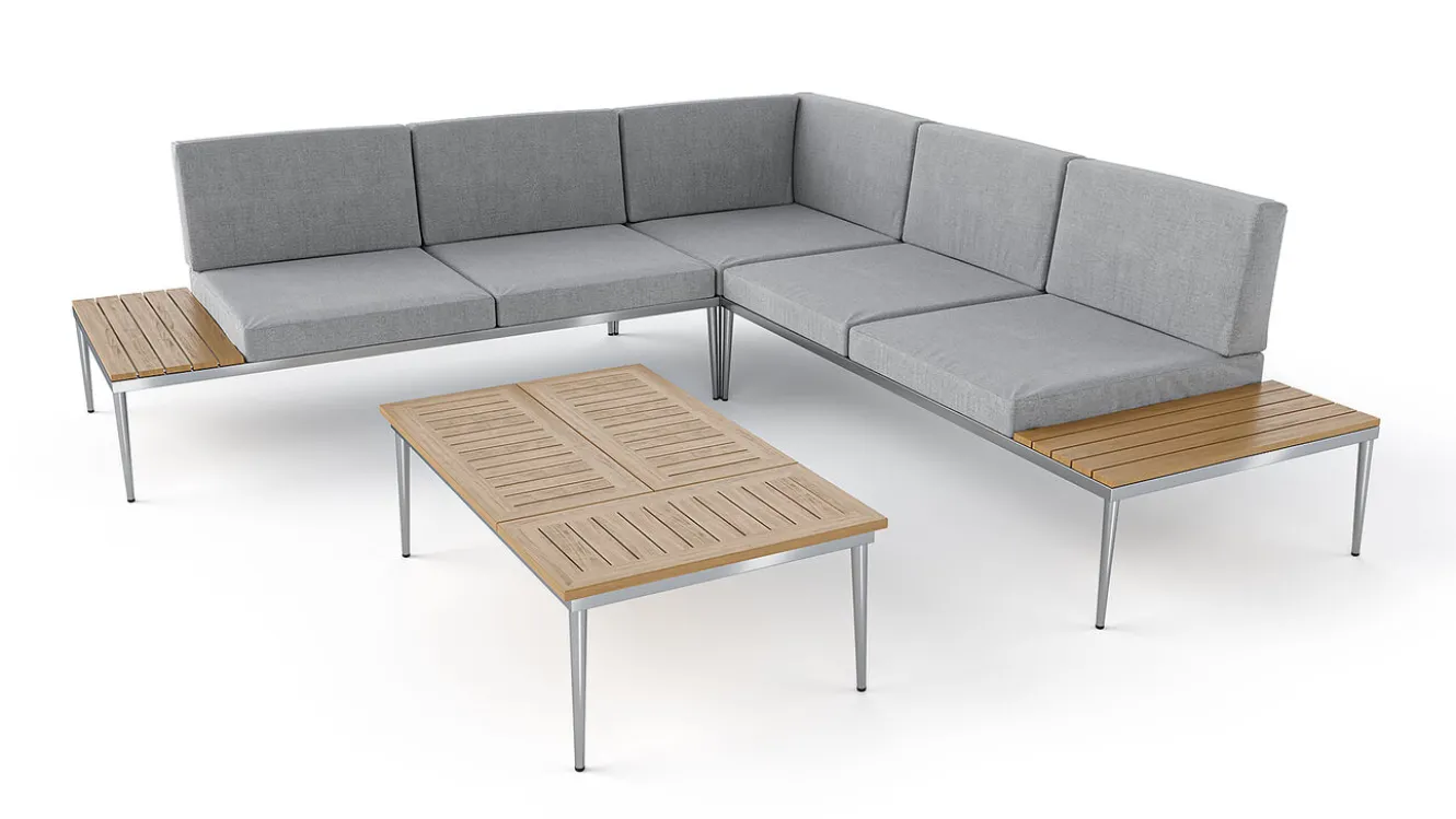 ARTELIA Basso Gartenlounge für 5 Personen, grau/naturbelassen, Edelstahl/Rope, verstellbarer Tisch, inkl. Polster und Kissen