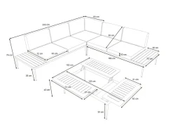 ARTELIA Basso Gartenlounge für 5 Personen, grau/naturbelassen, Edelstahl/Rope, verstellbarer Tisch, inkl. Polster und Kissen