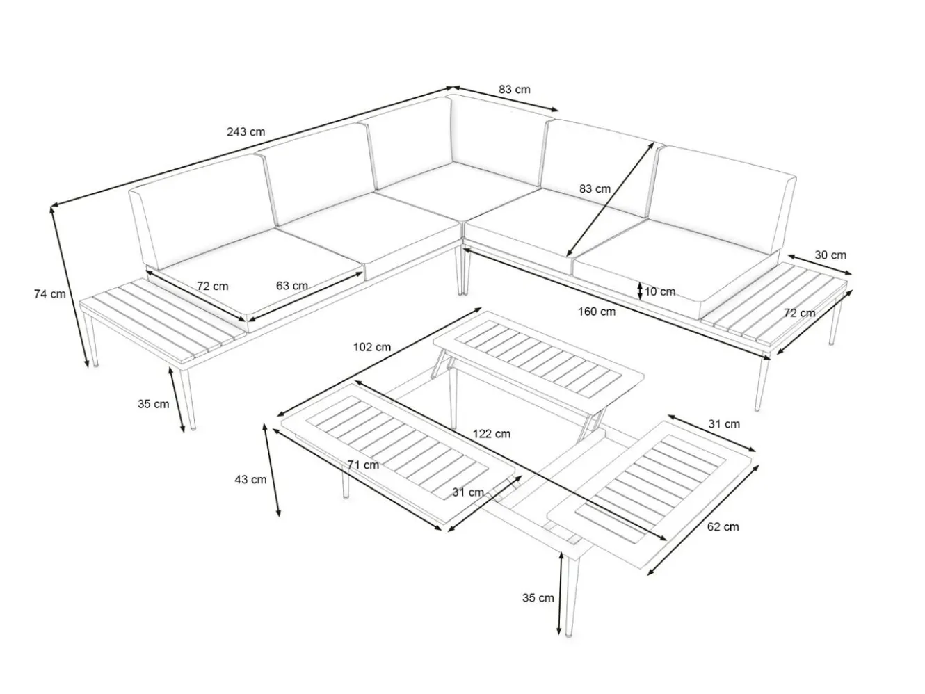 ARTELIA Basso Gartenlounge für 5 Personen, grau/naturbelassen, Edelstahl/Rope, verstellbarer Tisch, inkl. Polster und Kissen