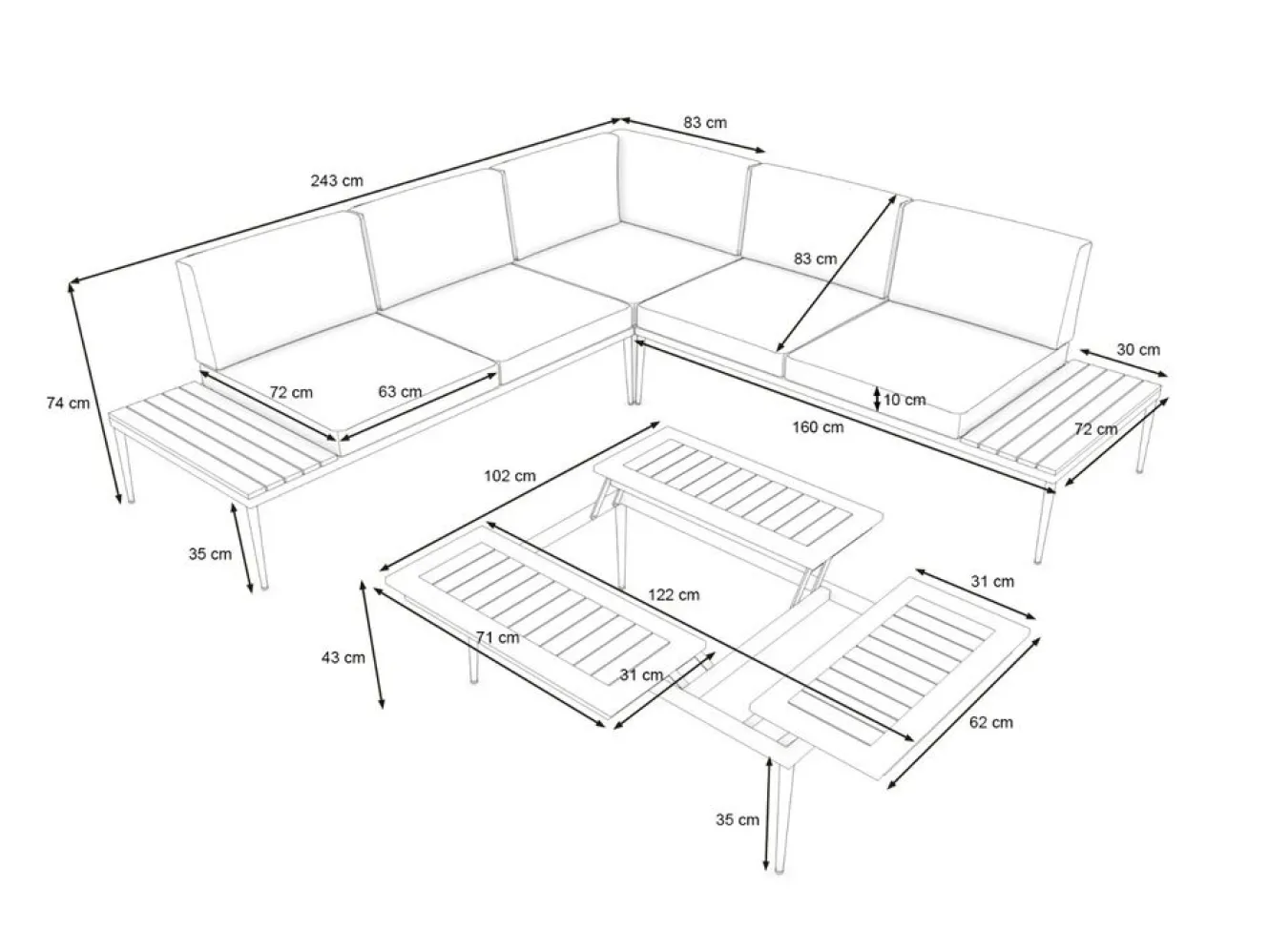 ARTELIA Basso Gartenlounge für 5 Personen, grau/naturbelassen, Edelstahl/Rope, verstellbarer Tisch, inkl. Polster und Kissen