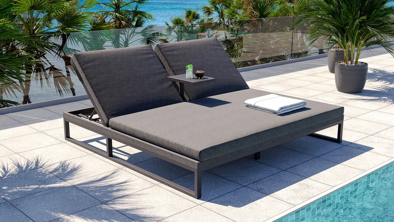 ARTELIA Bellaco Outdoor Doppelliege, anthrazit, Alu/Polyacryl, inkl. Beistelltisch