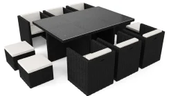 ARTELIA Boreas L Garten-Essgruppe mit 6 Sesseln, schwarz, Alu/Polyrattan, inkl. Kissen & 4 Hocker