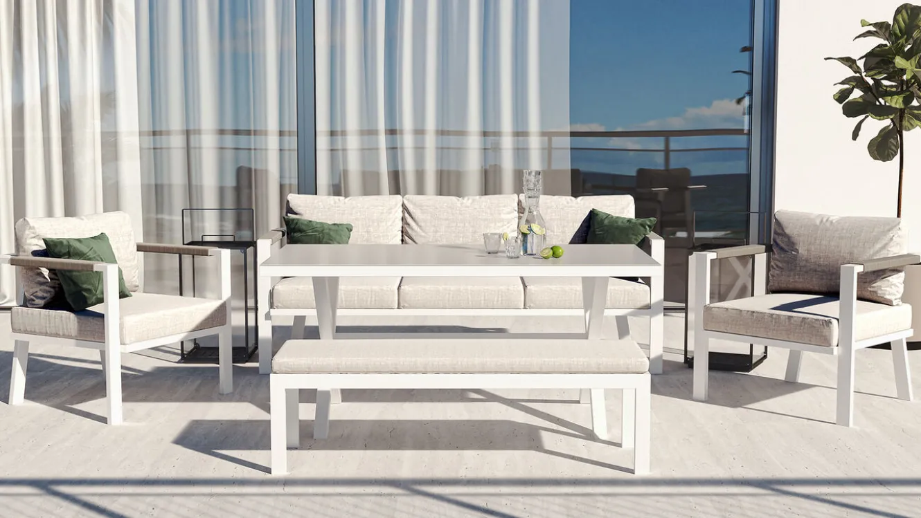 ARTELIA Danni Gartenlounge für 5 Personen, weiß/grau, Aluminium, inkl. Polster, korrosions- und witterungsbeständig