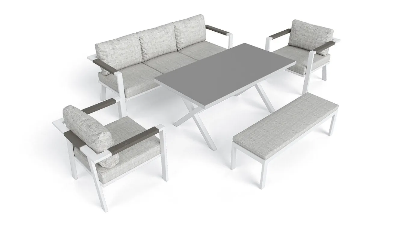 ARTELIA Danni Gartenlounge für 5 Personen, weiß/grau, Aluminium, inkl. Polster, korrosions- und witterungsbeständig