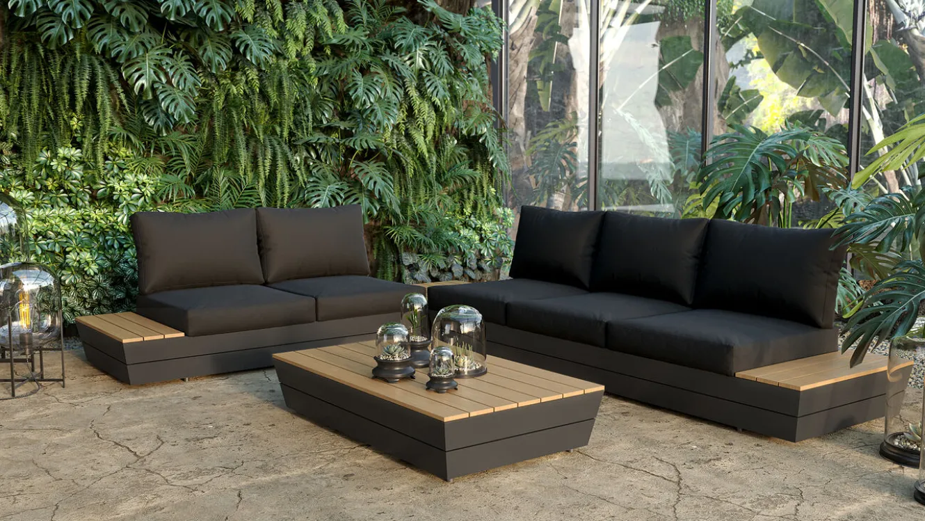 ARTELIA Delta Gartenlounge für 5 Personen mit Couchtisch, anthrazit/naturbelassen, Alu/Polywood, schmutzabweisend, inkl. Ablageflächen
