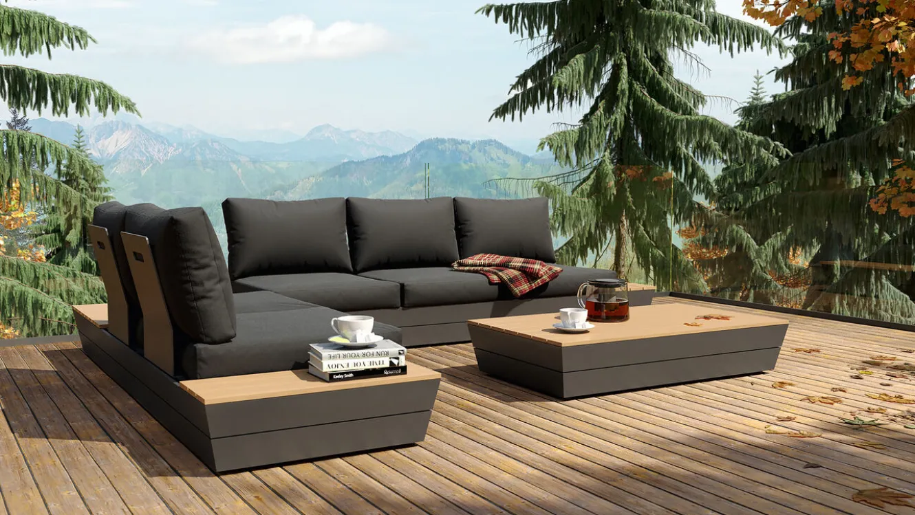 ARTELIA Delta Gartenlounge für 5 Personen mit Couchtisch, anthrazit/naturbelassen, Alu/Polywood, schmutzabweisend, inkl. Ablageflächen