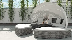 ARTELIA Hummel Plus Sonneninsel, grau/beige, Alu/Polyrattan, höhenverstellbarer Tisch, Sonnenschutz und Sichtschutz