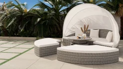 ARTELIA Hummel Plus Sonneninsel, grau/beige, Alu/Polyrattan, höhenverstellbarer Tisch, Sonnenschutz und Sichtschutz