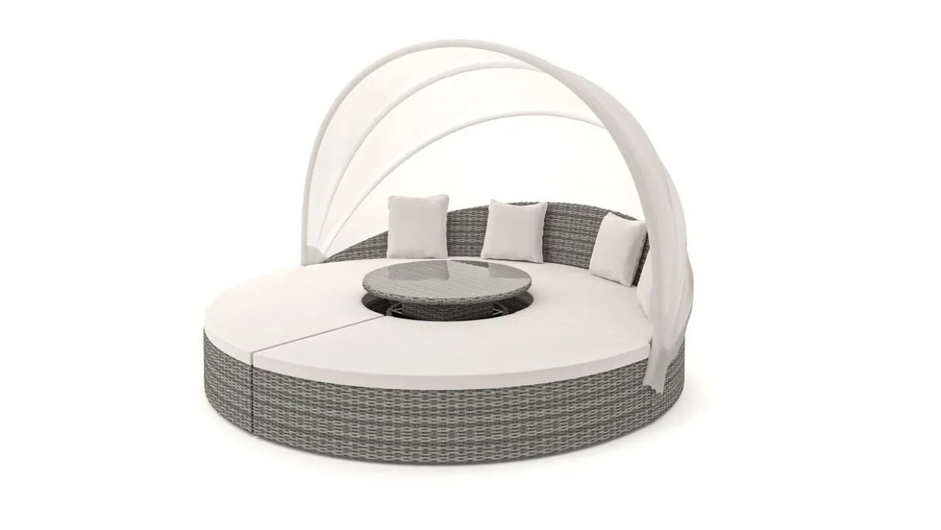 ARTELIA Hummel Plus Sonneninsel, grau/beige, Alu/Polyrattan, höhenverstellbarer Tisch, Sonnenschutz und Sichtschutz