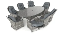 ARTELIA Livia Relax XL Garten-Essgruppe mit 8 Sesseln, grau, Polyrattan, ovaler Tisch, inkl. Kissen