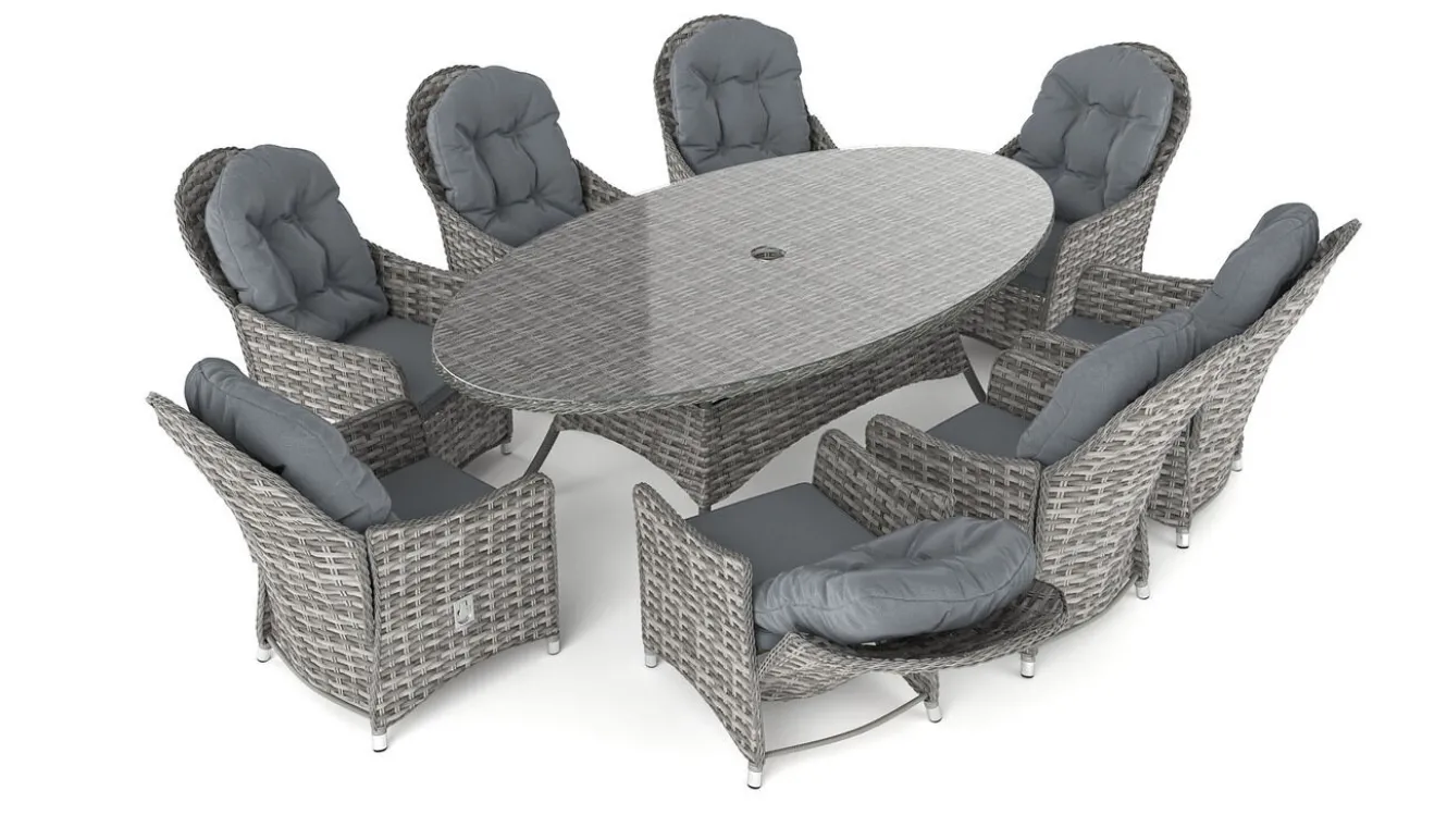 ARTELIA Livia Relax XL Garten-Essgruppe mit 8 Sesseln, grau, Polyrattan, ovaler Tisch, inkl. Kissen