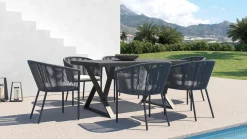 ARTELIA Malta L Garten-Essgruppe, grau, Alu/Spraystone, 6 Rope-Sessel inkl. Sitzkissen