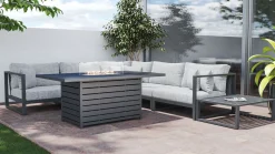 ARTELIA Matteo Corner Gartenlounge mit Feuertisch für 5 Personen, anthrazit/grau, Aluminium, inkl. Kissen & Hocker