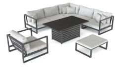 ARTELIA Matteo L Gartenlounge mit Feuertisch für 6 Personen, anthrazit/grau, Alu/Polyacryl, flexibel verstellbar