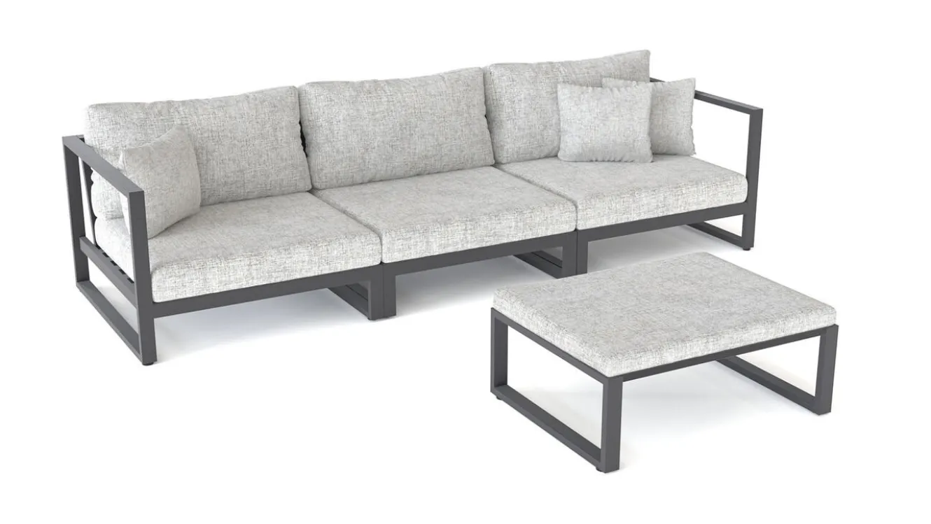 ARTELIA Matteo S Gartenlounge 3-Sitzer, anthrazit/grau, Aluminium, inkl. Polster & Hocker
