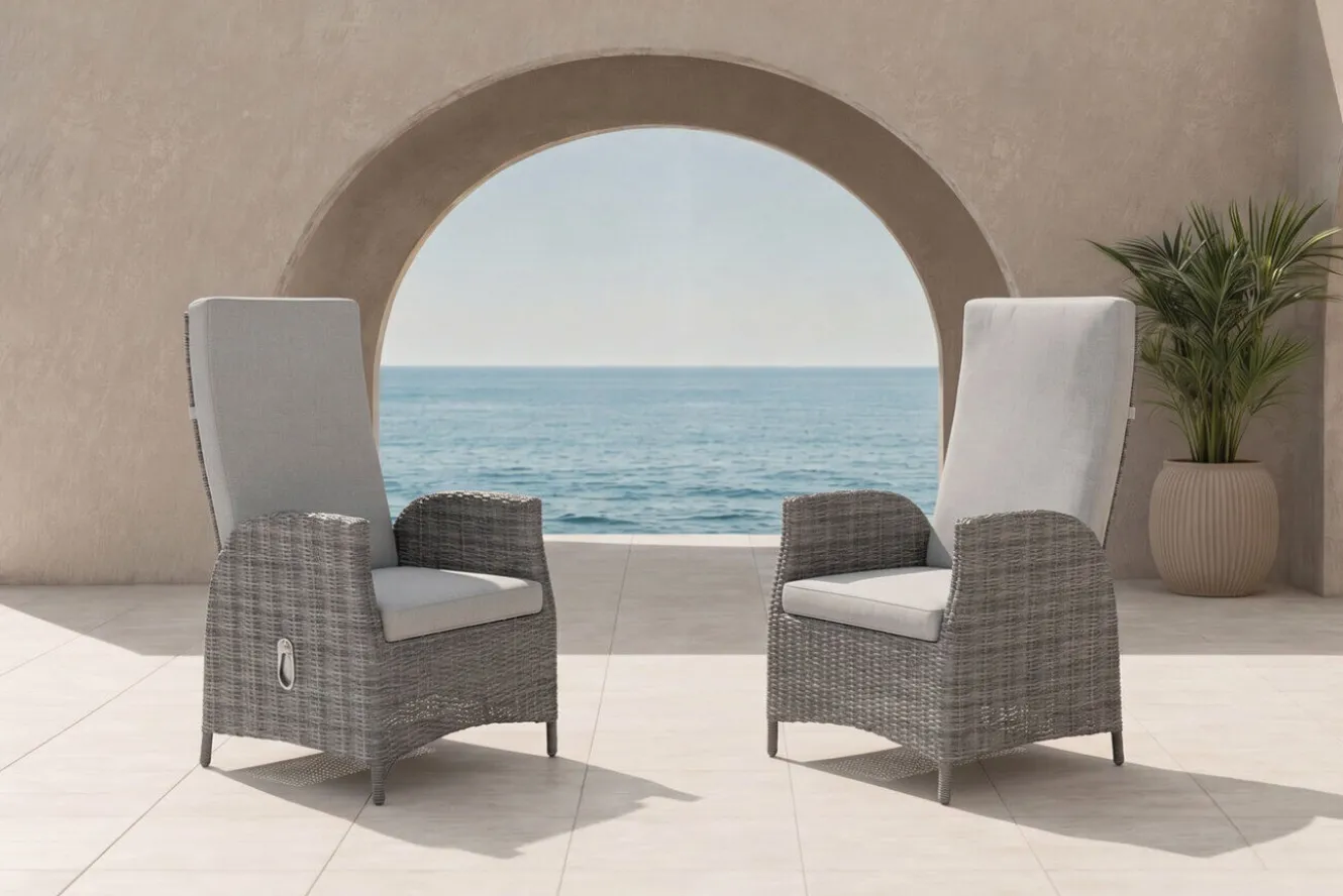 ARTELIA Merano Dining Sessel 2er-Set, grau meliert, Polyrattan, 64 x 57 x 105,5 cm, verstellbare Rückenlehne