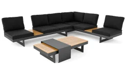 ARTELIA Monero Gartenlounge für 6 Personen, anthrazit/braun, Alu/Polywood, inkl. Couchtisch, verstellbare Rückenlehnen