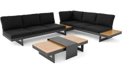 ARTELIA Monero Gartenlounge für 6 Personen, anthrazit/braun, Alu/Polywood, inkl. Couchtisch, verstellbare Rückenlehnen