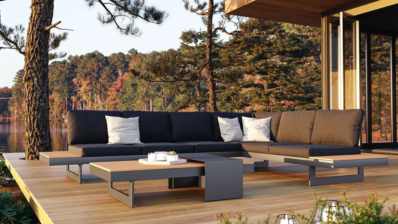 ARTELIA Monero Gartenlounge für 6 Personen, anthrazit/braun, Alu/Polywood, inkl. Couchtisch, verstellbare Rückenlehnen