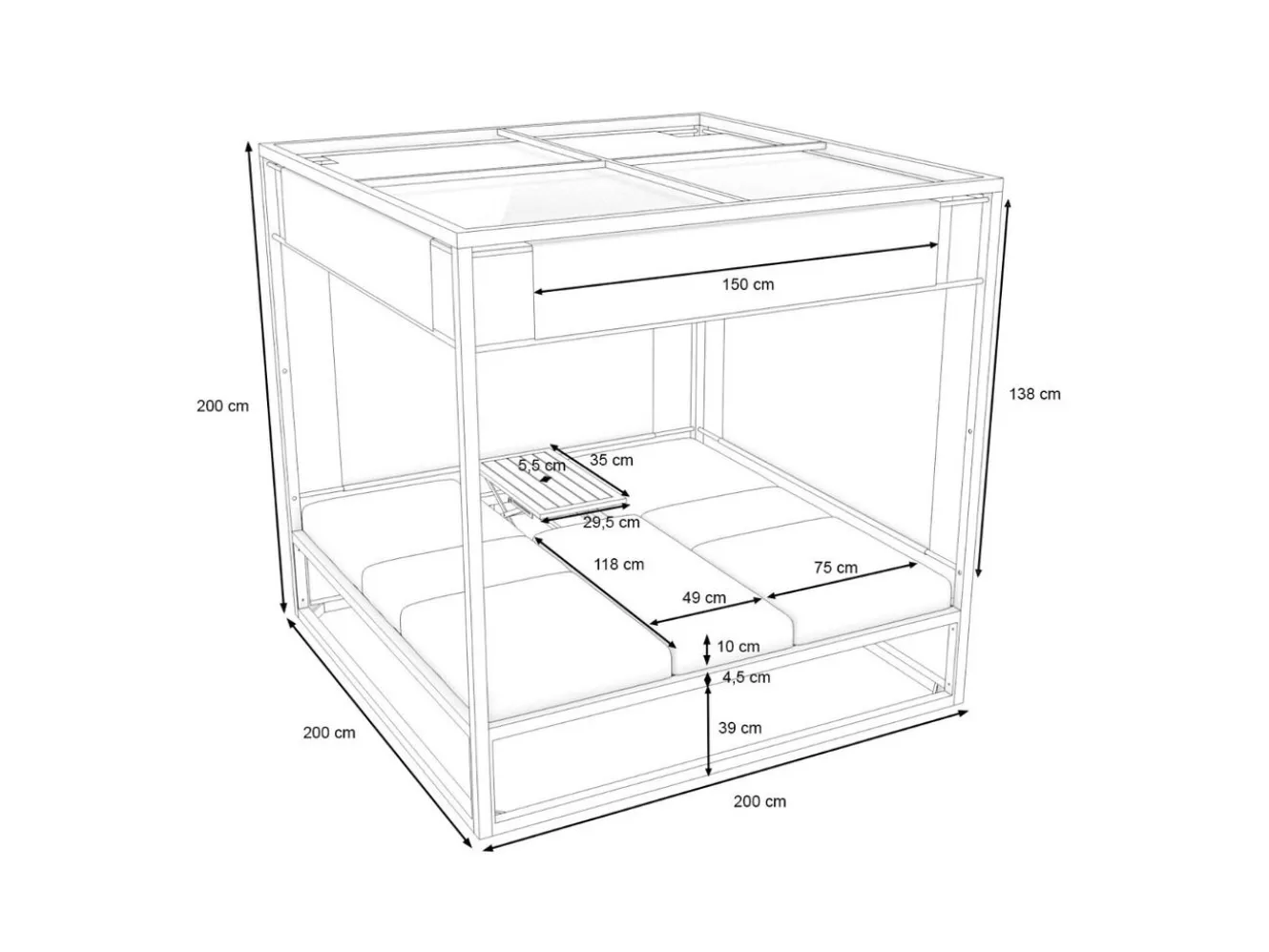 ARTELIA Montana Doppelliege, anthrazit/grau, Alu/Polyacryl, verstellbare Rückenlehne & Tisch, Sonnenschutz und Sichtschutz