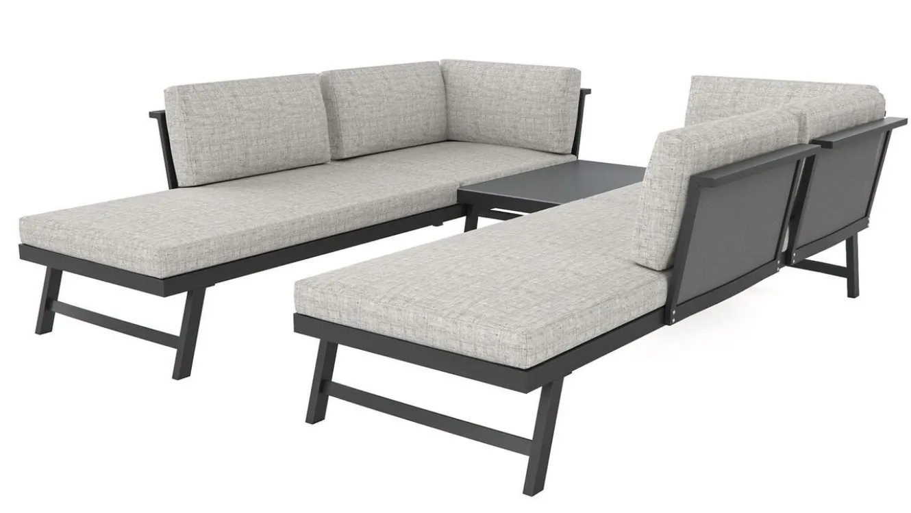 ARTELIA Morino Gartenlounge, anthrazit/grau, Alu/Polyacryl, inkl. Couchtisch, flexibel verstellbar, abnehmbare Bezüge