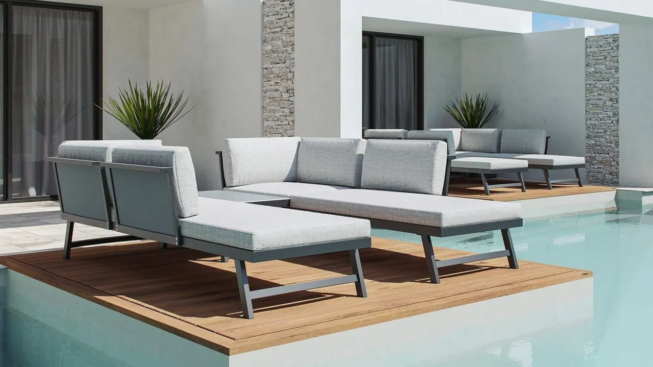 ARTELIA Morino Gartenlounge, anthrazit/grau, Alu/Polyacryl, inkl. Couchtisch, flexibel verstellbar, abnehmbare Bezüge