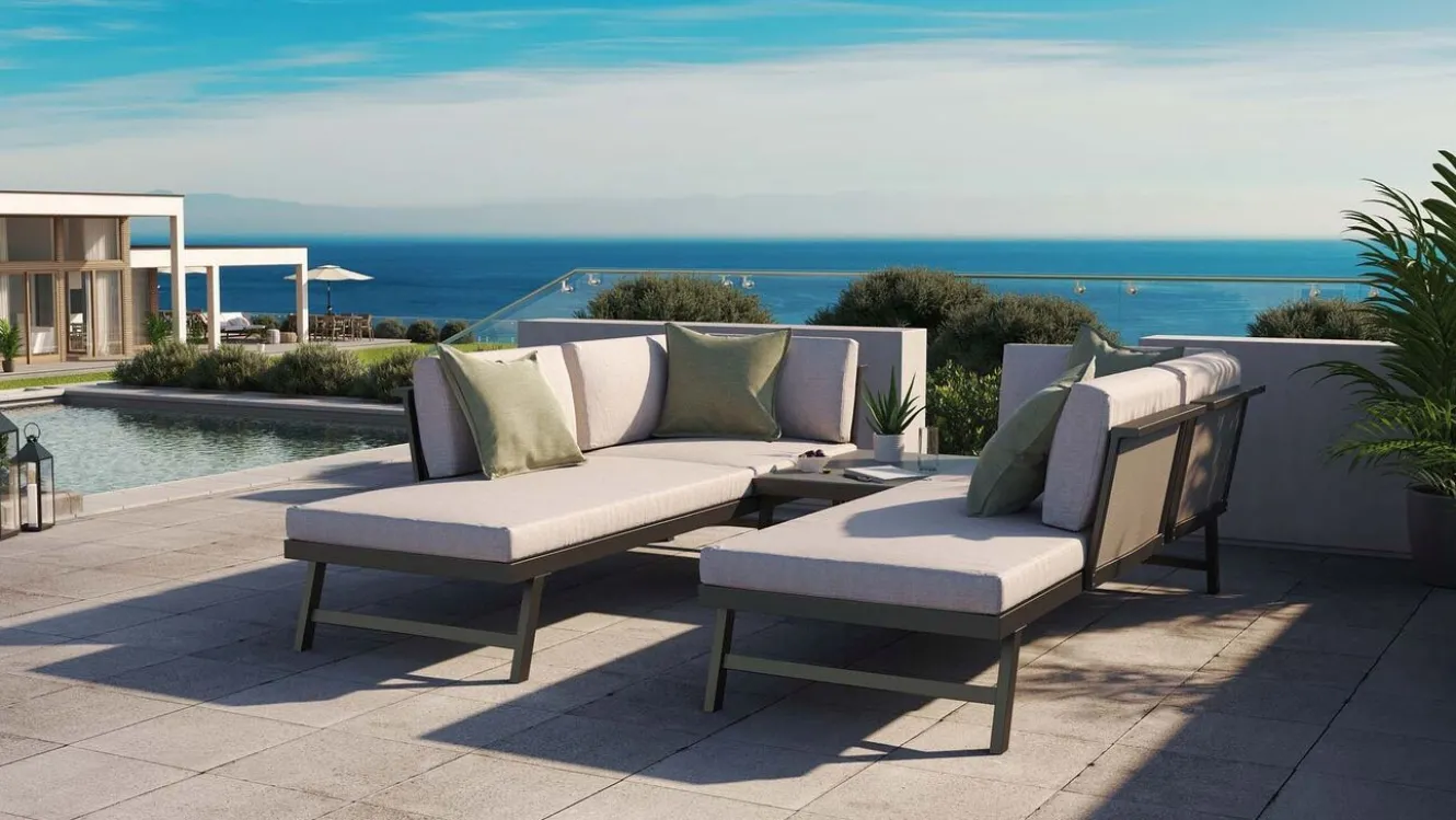 ARTELIA Morino Gartenlounge, anthrazit/grau, Alu/Polyacryl, inkl. Couchtisch, flexibel verstellbar, abnehmbare Bezüge