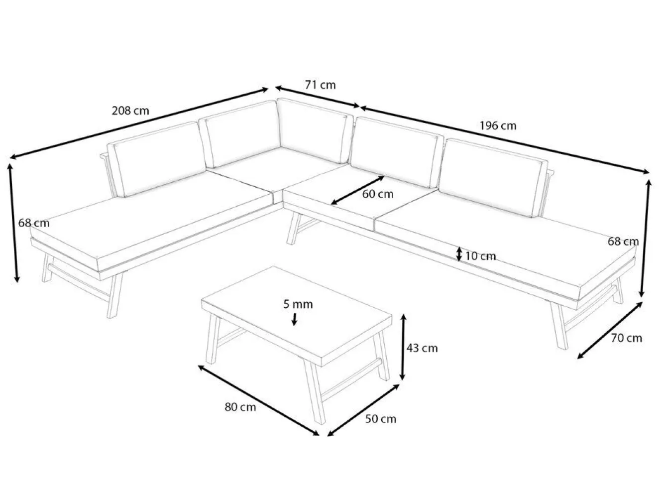 ARTELIA Morino Gartenlounge, anthrazit/grau, Alu/Polyacryl, inkl. Couchtisch, flexibel verstellbar, abnehmbare Bezüge
