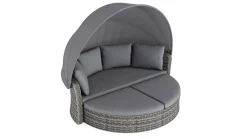 ARTELIA Oceana Sonneninsel, grau, Polyrattan/Polyacryl, mit Dach & drehbarem Hocker, Sonnenschutz und Sichtschutz