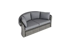 ARTELIA Oceana Sonneninsel, grau, Polyrattan/Polyacryl, mit Dach & drehbarem Hocker, Sonnenschutz und Sichtschutz