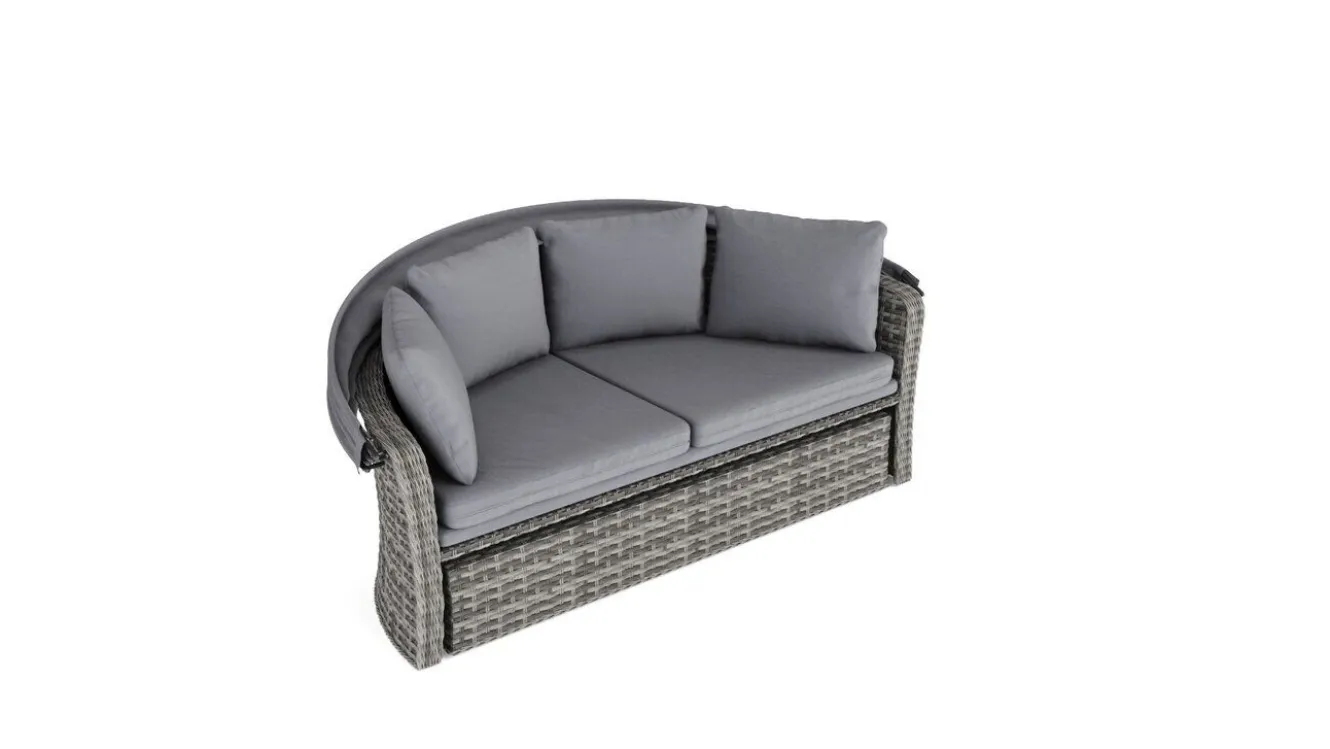 ARTELIA Oceana Sonneninsel, grau, Polyrattan/Polyacryl, mit Dach & drehbarem Hocker, Sonnenschutz und Sichtschutz