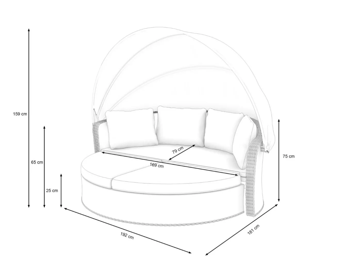 ARTELIA Oceana Sonneninsel, grau, Polyrattan/Polyacryl, mit Dach & drehbarem Hocker, Sonnenschutz und Sichtschutz