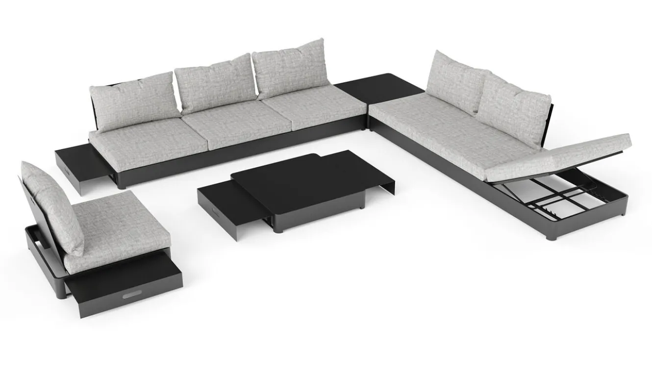 ARTELIA Odessa Gartenlounge für 5-6 Personen, anthrazit/grau, Alu/Polyacryl, inkl. verstellbarer Rückenlehne, flexibel kombinierbar