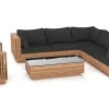 ARTELIA Piano Gartenlounge, naturbelassen/schwarz, Akazie/Glas, Ecksofa inkl. Sessel & Beistelltisch, langlebiges Material