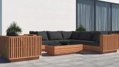 ARTELIA Piano Gartenlounge, naturbelassen/schwarz, Akazie/Glas, Ecksofa inkl. Sessel & Beistelltisch, langlebiges Material