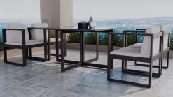 ARTELIA Ricardo Dining M Garten-Essgruppe, anthrazit/grau, Alu/Glas, inkl. 4 Sessel & Sitzkissen, platzsparendes Design