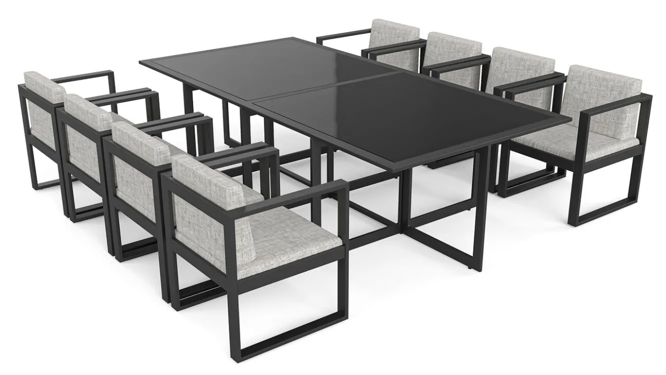 ARTELIA Ricardo Dining XL Garten-Essgruppe, anthrazit/grau, Alu/Glas, inkl. 8 Sessel