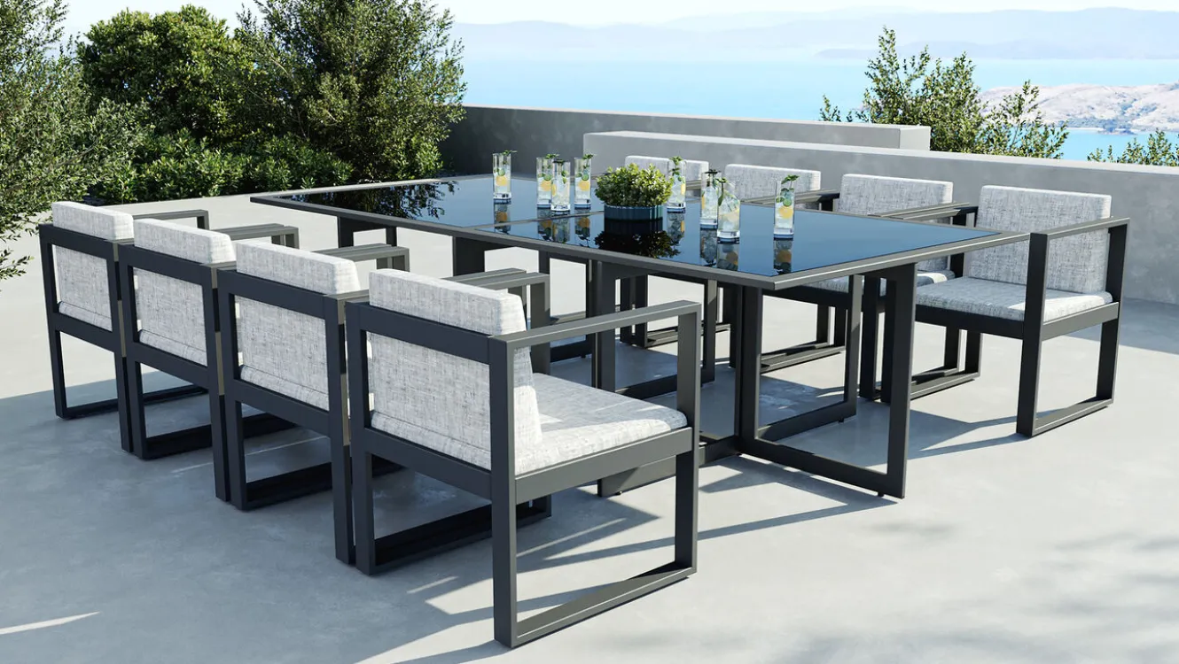 ARTELIA Ricardo Dining XL Garten-Essgruppe, anthrazit/grau, Alu/Glas, inkl. 8 Sessel