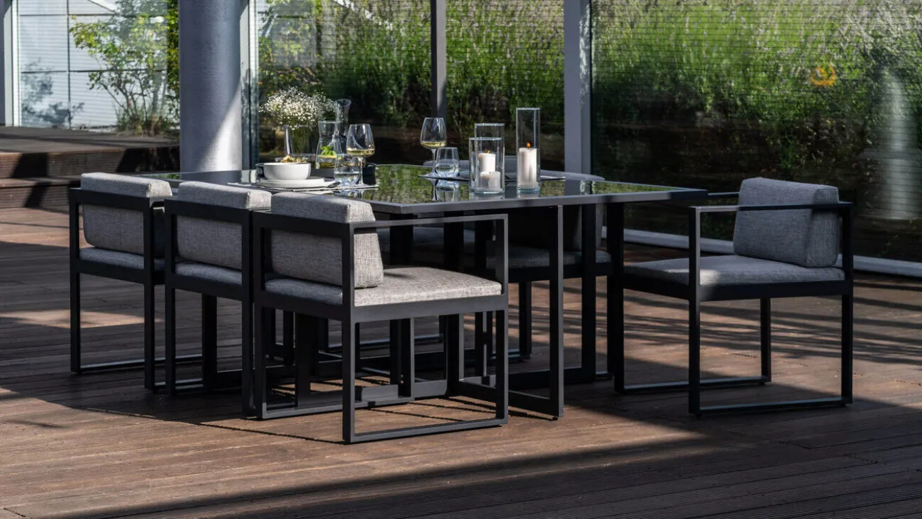 ARTELIA Ricardo Garten-Essgruppe für 6 Personen, anthrazit/grau, Alu/Glas, inkl. Tisch und Polster