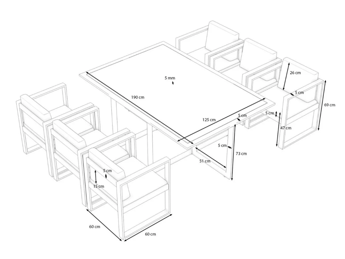 ARTELIA Ricardo Garten-Essgruppe für 6 Personen, anthrazit/grau, Alu/Glas, inkl. Tisch und Polster