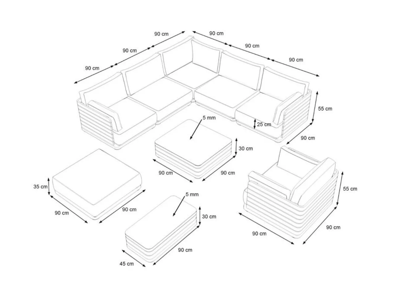 ARTELIA RN Round XL Gartenlounge für 6 Personen, weiß/grau, Aluminium, inkl. Polster, flexibel verstellbar