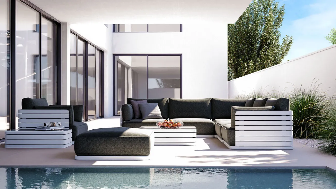 ARTELIA RN Round XL Gartenlounge für 6 Personen, weiß/grau, Aluminium, inkl. Polster, flexibel verstellbar