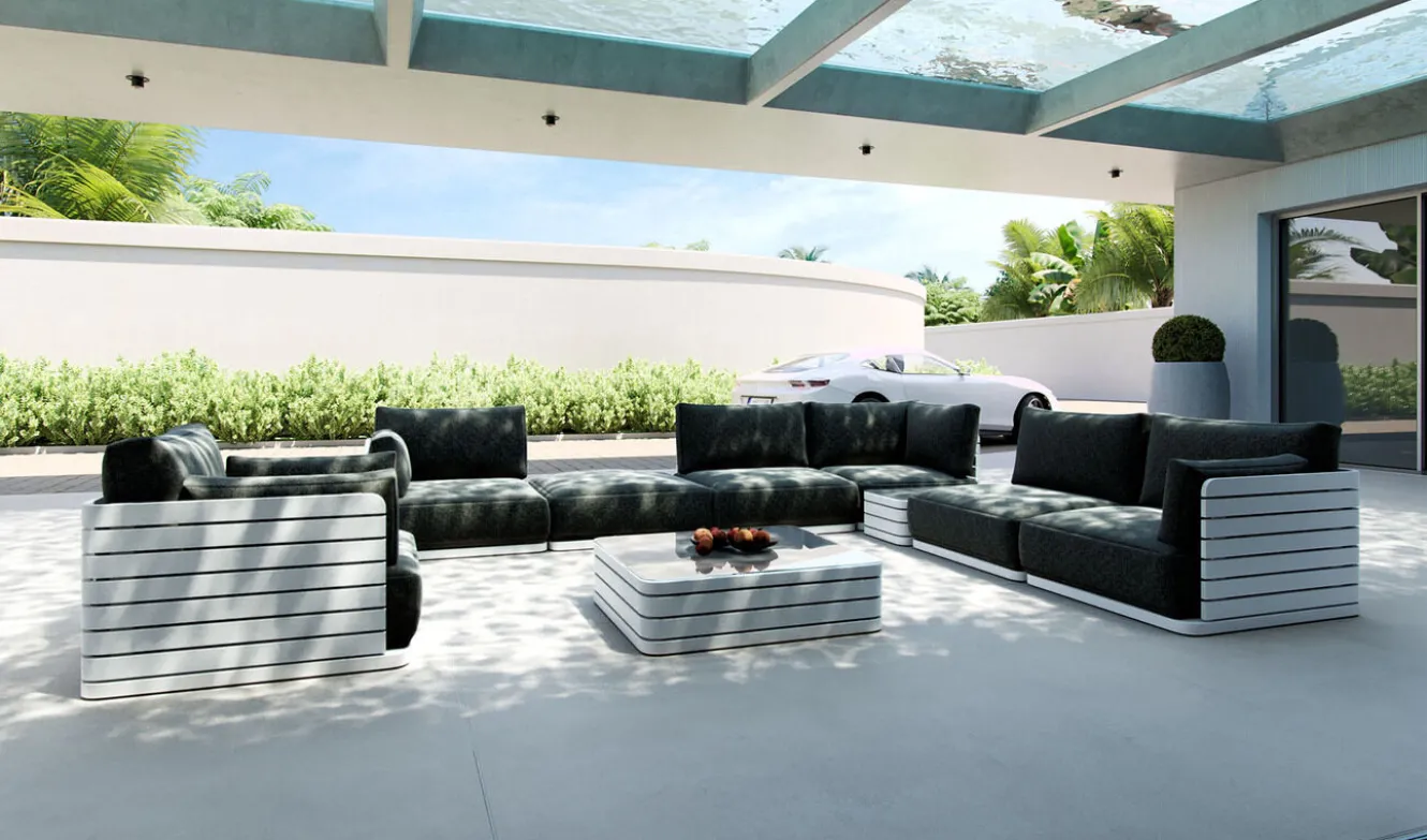 ARTELIA RN Round XL Gartenlounge für 6 Personen, weiß/grau, Aluminium, inkl. Polster, flexibel verstellbar