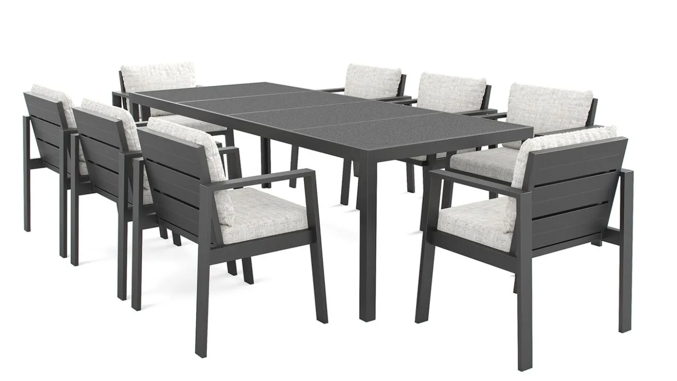 ARTELIA Rosario XL Garten-Essgruppe, anthrazit/grau, Alu/Glas, inkl. Tisch und 8 stapelbaren Stühlen
