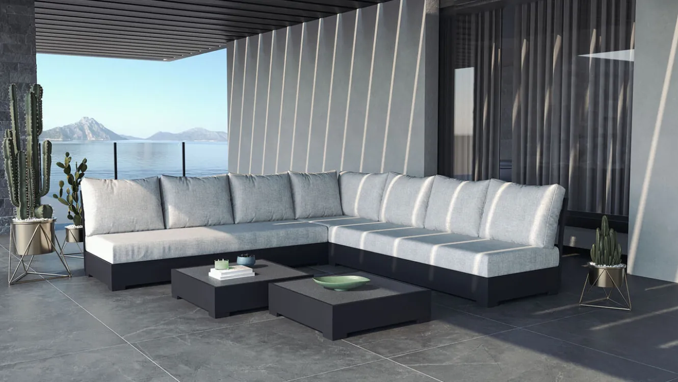 ARTELIA Sambesi Gartenlounge, anthrazit/grau, Alu/Polyacryl, Ecklounge inkl. 2 Beistelltische