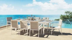 ARTELIA Santorini XL Garten-Essgruppe, weiß/grau, Alu/Textilene, ausziehbarer Tisch, Sessel stapelbar