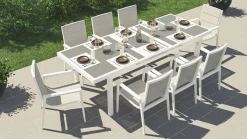 ARTELIA Santorini XL Garten-Essgruppe, weiß/grau, Alu/Textilene, ausziehbarer Tisch, Sessel stapelbar