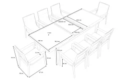 ARTELIA Santorini XL Garten-Essgruppe, weiß/grau, Alu/Textilene, ausziehbarer Tisch, Sessel stapelbar